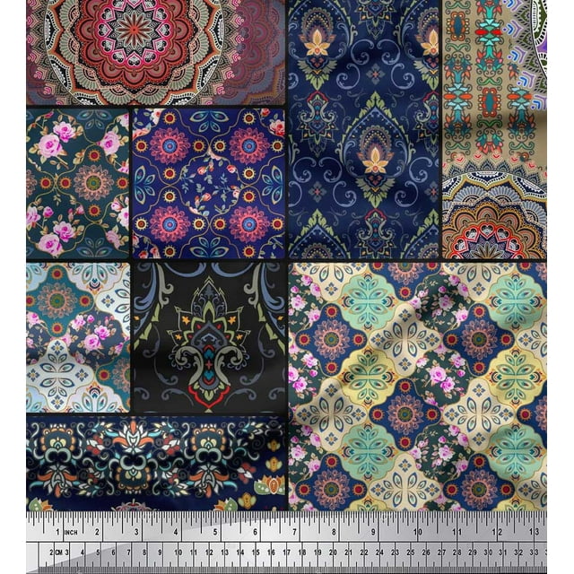 Soimoi Toile de Voile de Coton Ogee & Mandala Patchwork Tissu Imprimé par la Cour 42 Pouces de Large