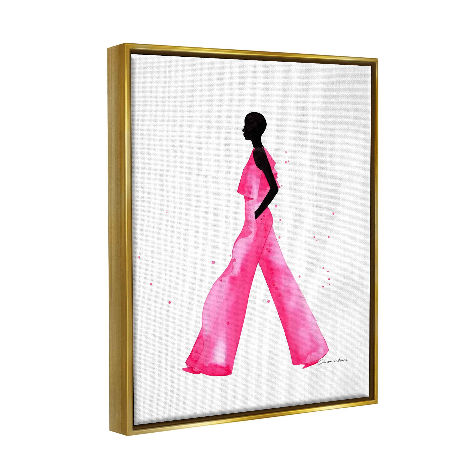 Stupell Industries Modern Trendy Girl Beauty & Fashion Painting Gold Floater Framed Art Print Wall Art, 25 x 31