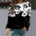 thumbnail image 2 of Cnbwig Pullover Sweatshirt for Women Casual Floral Print Long Sleeve Hoodless Crew Neck Drop Shoulder Sweatshirt Loose Tops Fall Tops Lightweight Sweatshirts A1-Black XXL, 2 of 3