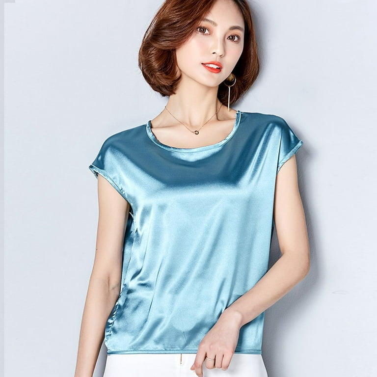 PIKADINGNIS New Silk Blouse Women Tops Fashion Elegant O-neck Short sleeve  Solid Shirt Women Blouses Summer Casual Blusas Femininas
