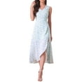 thumbnail image 1 of Vestido midi sin mangas de línea A con abertura lateral y bajo asimétrico para mujer Inspire Chic, azul claro, talla L, 1 of 6