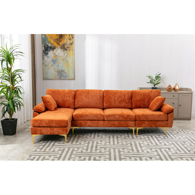 JUMMICO Convertible Sectional Sofa Couch, 4 Seat Sofa Set for Living Room  with Throw Pillows, U-Shaped Modern Minimalist Fabric Modular Sofa with