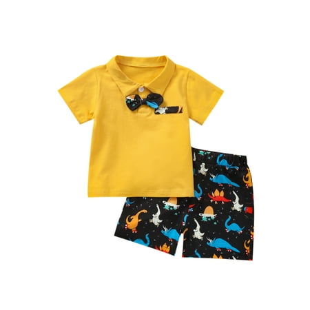 

Boys Clothing Set Turn-Down Collar Short Sleeve Tops with Bowknot+ Shorts
