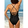 thumbnail image 5 of Women's V Neck One Piece Swimsuits Ruffled Lace Up Monokini Swimwear, 5 of 6