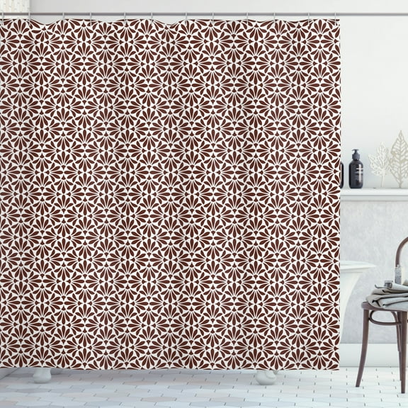 Ambesonne Floral Shower Curtain, Abstract Classical Motifs, 69"Wx75"L, Brown and White