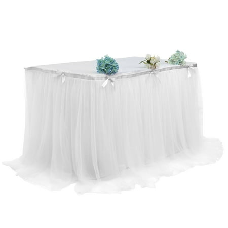 

Halloween Tulle Table Skirt With Ruffles Tutu Table Skirts Washable Easy To Install Table Skirt For Birthday Wedding Christmas Party Cake Table Decorations-White-450cm