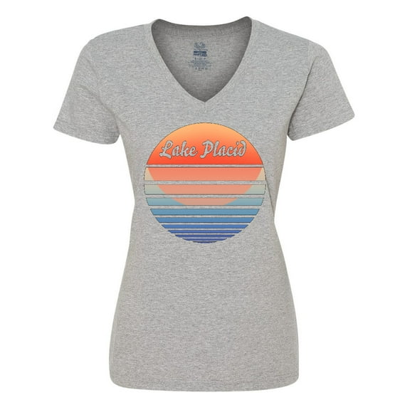Inktastic Lake Placid Retro Sunset Women's V-Neck T-Shirt