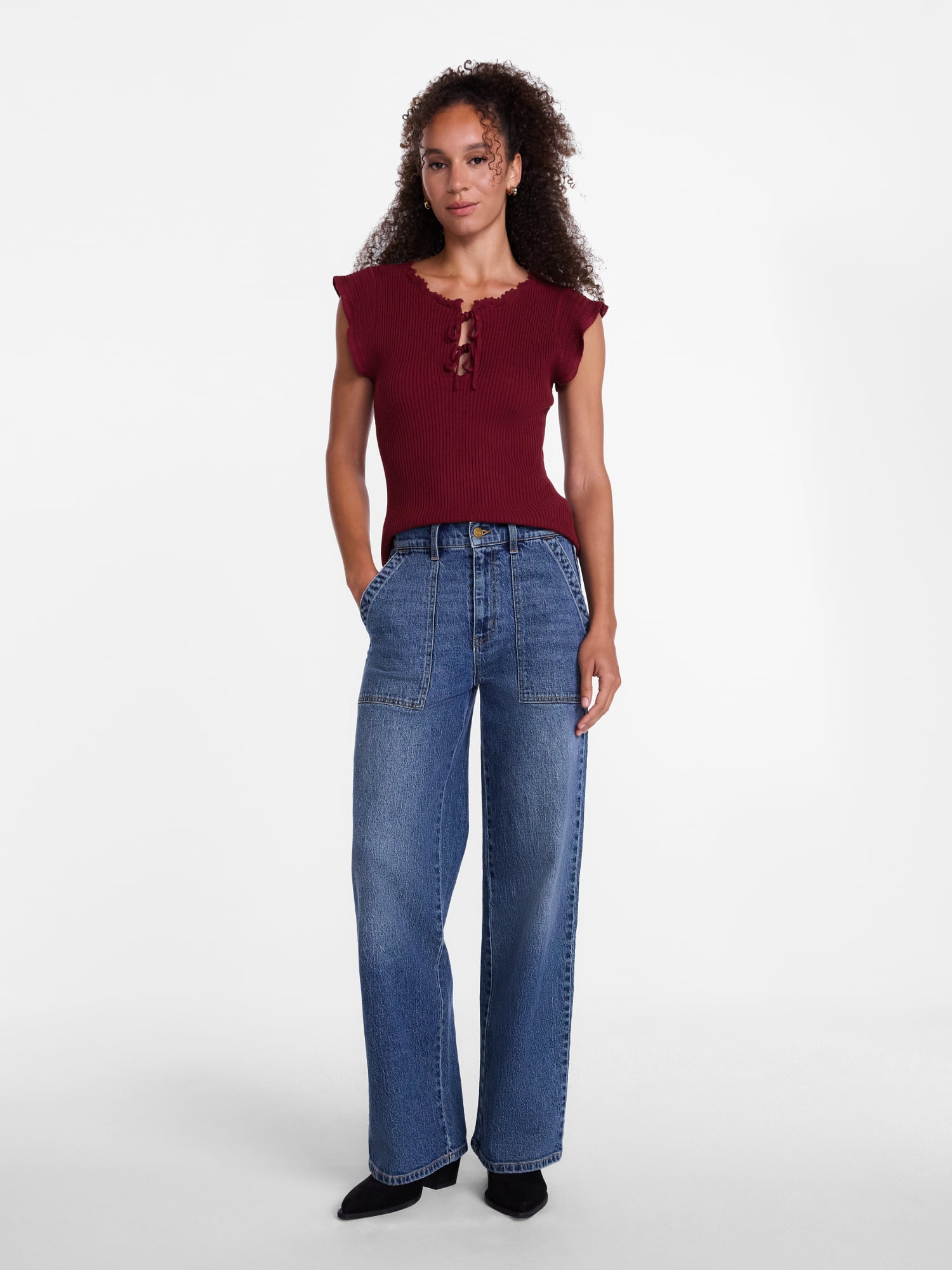 Scenario Women's Tank Sweater with Short Flutter Sleeves, Lightweight, Sizes XS-XXXL