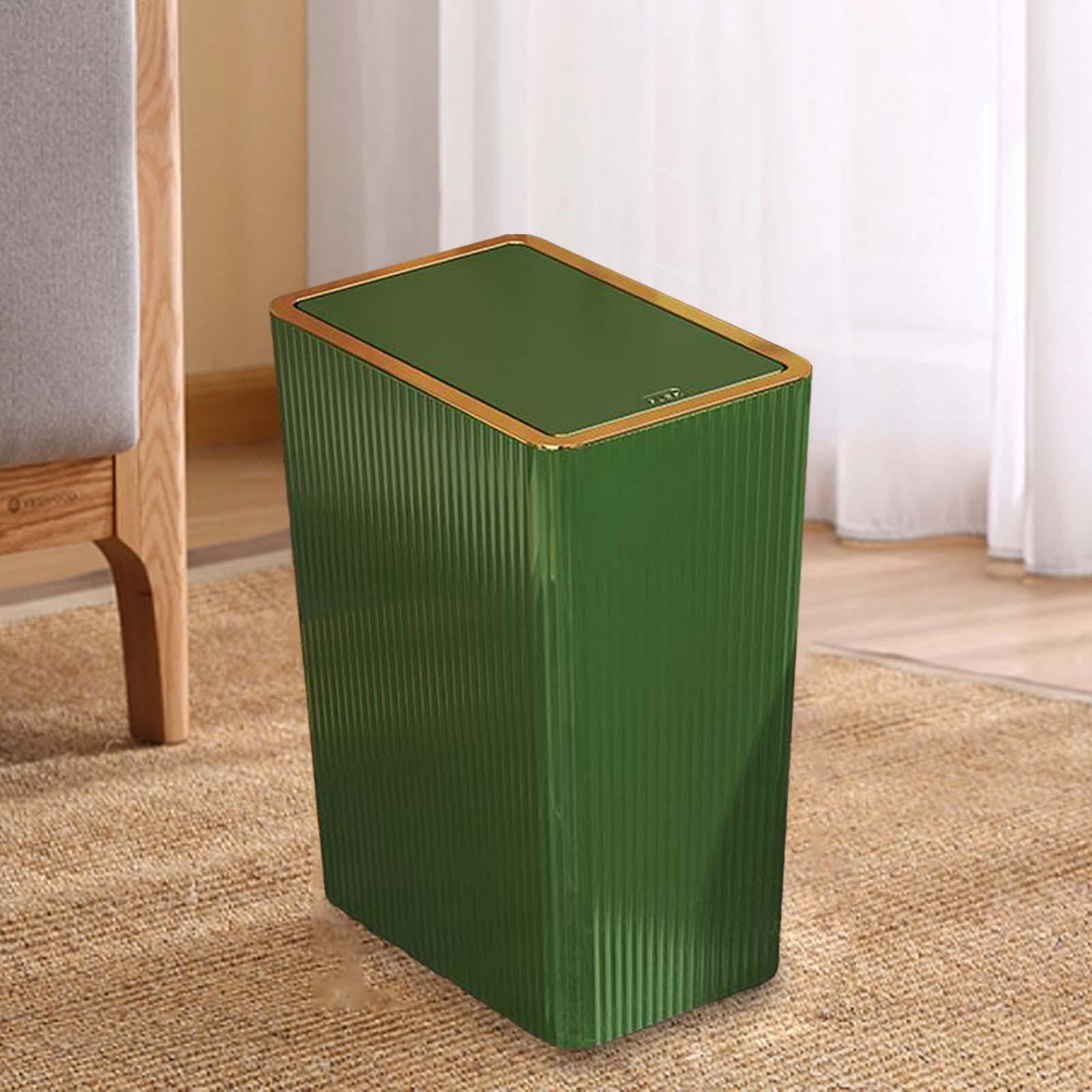 Kitchen Wastebasket with Press Type Lid Narrow Garbage Can, Paper Basket Organizer, Bathroom Trash Can with Lids for Study 15L Green
