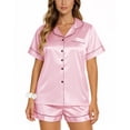 thumbnail image 3 of UVN Pajamas Sets for Women Short Sleeve Button Down Tops and Shorts 2 Piece Outfit Soft Satin Silk Pjs Sleepwear Loungewear, 3 of 8