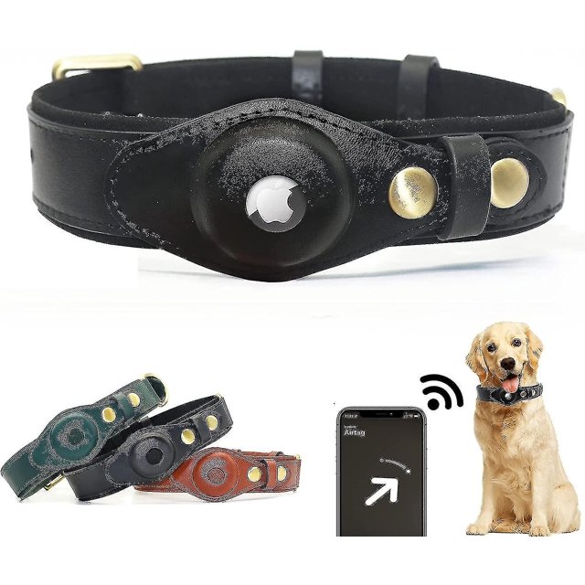 Collar para perro Airtag, soporte ajustable para collar de perro de piel de vaca natural, compatible con Airtag, compatible con perros y gatos pequeños, medianos y grandes