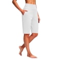 thumbnail image 4 of Women's Knee Length Bermuda Yoga Shorts, High Waisted Loose Wide Leg Summer Shorts with Pockets, Stretchy Athletic Gym Shorts for Casual Workout Daily Wear White XL, 4 of 5