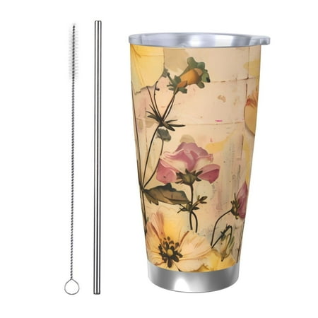 

Gaeub Vintage Floral Butterfly Collage Print 20-Ounce Stainless Steel Car Cup Tumblers Cups with Lids and Straw Coffee Cups for Adults Kids Home Car Office School Travel Party-Straw Two-piece Set