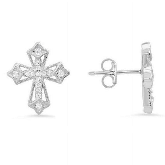 Sterling Silver Vintage Cubic Zirconia Cross Stud Earrings