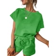 thumbnail image 3 of Short Sleeve Sport Casual 2 Pieces Sets Women Loose Tops & Elastic Waist Shorts, 3 of 5