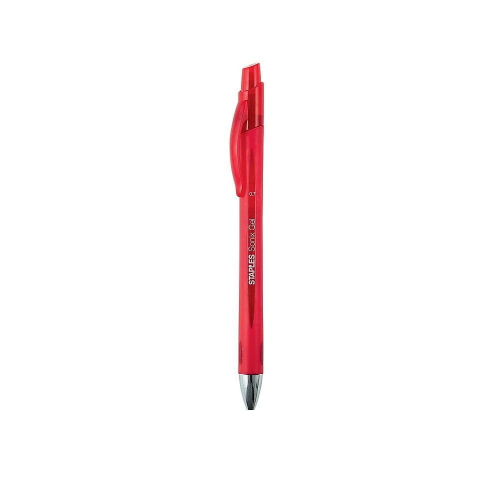 Staples Sonix Retractable GelInk Pens Medium Point Red Dozen (13562CC