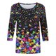 thumbnail image 4 of ICHUANYI Liquidación Moda Mujer Pascua Impreso Camiseta Suelta Longitud Media Mangas 3/4 Blusa Cuello Redondo Tops Casuales ICHUANYI WER2023082200993, 4 of 5
