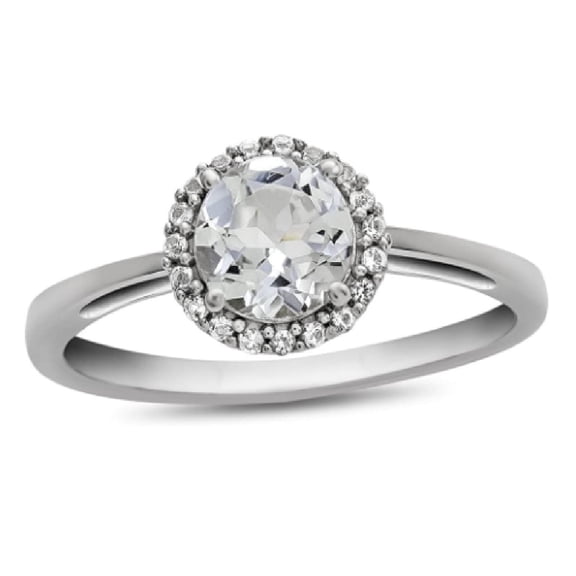 Round White Topaz 925 Sterling Silver Solitaire Accents Women Valentines Day Gifts Ring