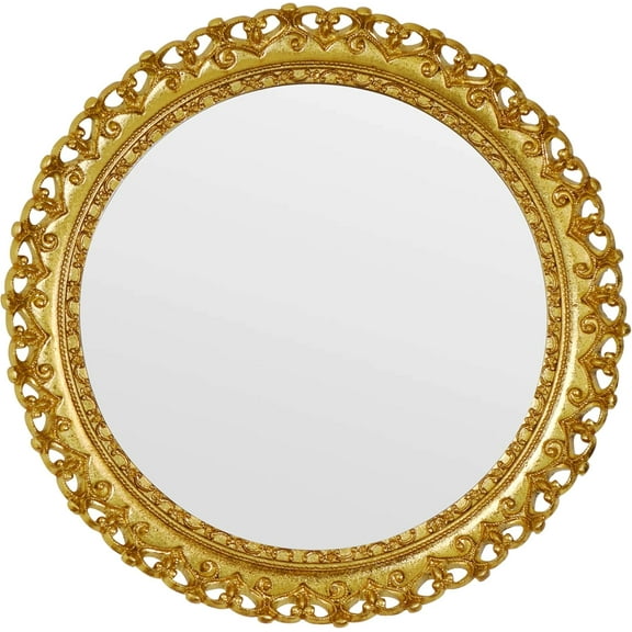 11.8 inch Round Gold Mirror Antique Mirror with Heart-Shaped Edge Decoration Gold Mirror Tray (Gold, 11.8 inch)