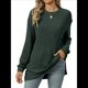 thumbnail image 2 of Camiseta de Larga con Cuello Redondo, Rayas, Color Liso y Abertura para Mujer, Otoño/Invierno 2025, con Bolsillo en el Pecho Verde S, 2 of 9