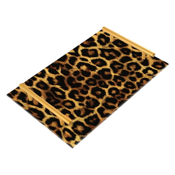 Bath Accessories Sets Single Print Decorative Tray With Handle For Home Bathroom Bedroom Leopard Print Tile