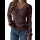 thumbnail image 3 of Suéter de Punto de Larga para Mujer, Jersey Ajustado con Cuello en V, Ropa Informal de Negocios para Otoño Color Café M, 3 of 7