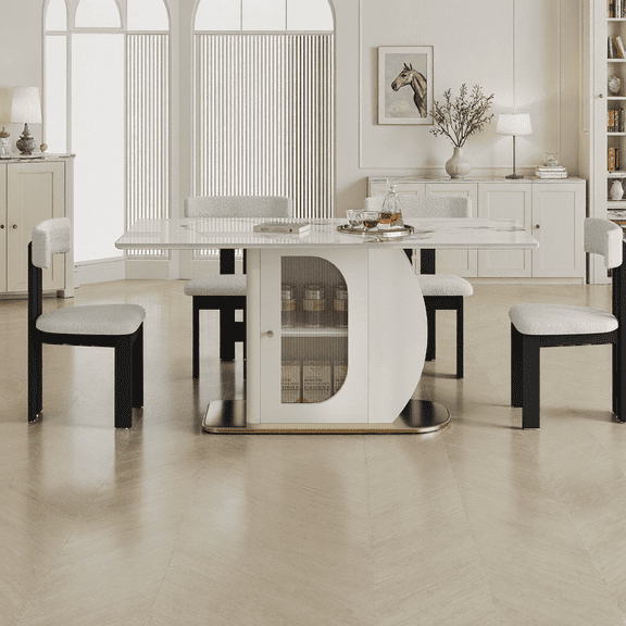 63" Modern 5-Piece Dining Table Set with Storage - Includes 4 Velvet Chairs