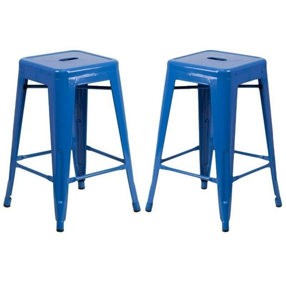 Home Square 24" Metal Backless Counter Stool in Blue - Set of 2