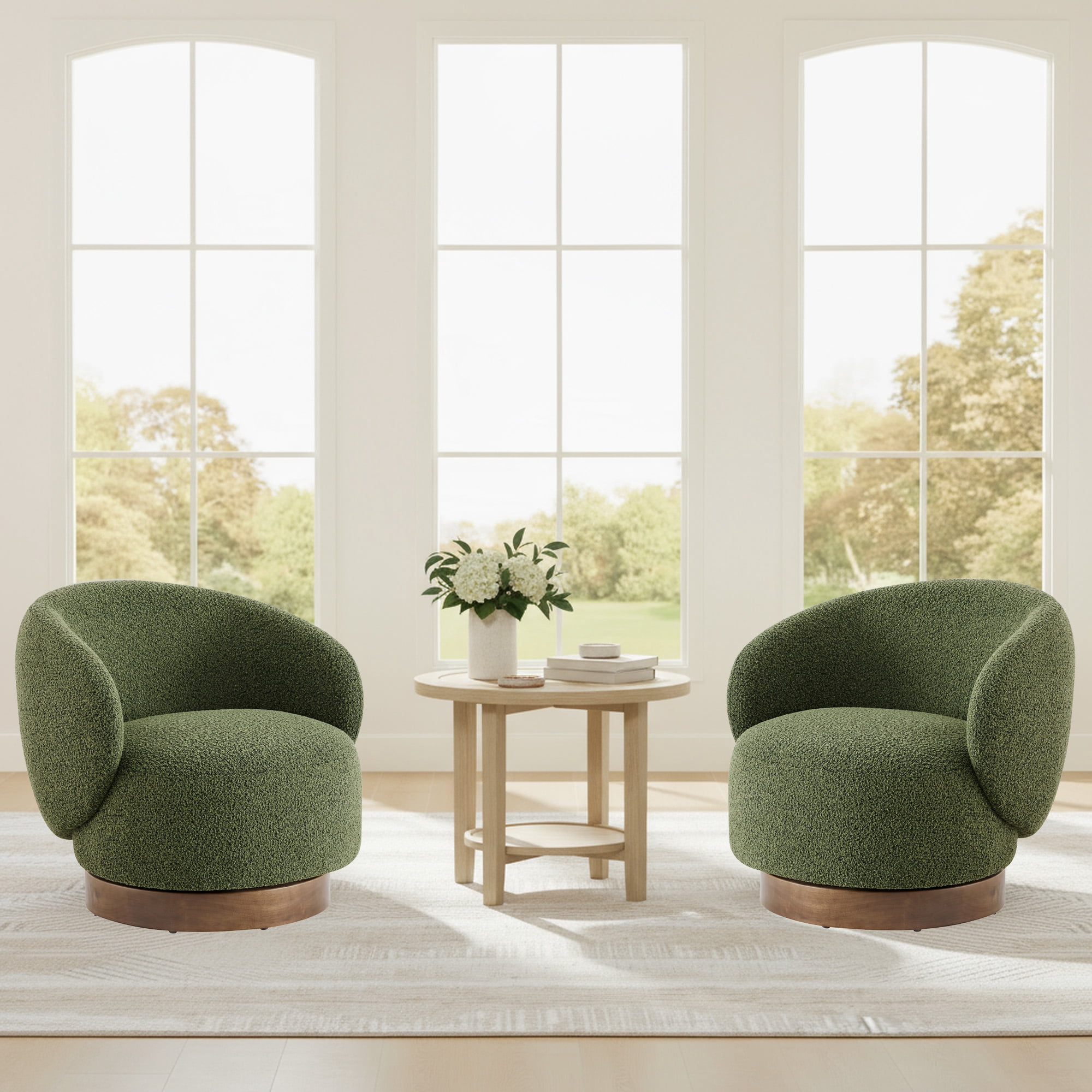 Spruce & Spring Upholstered Swivel Accent Chair with Curved Back Single, Green