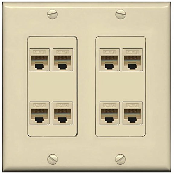 RiteAV (2 Gang Decorative 8 Cat6 Ethernet Wall Plate Ivory