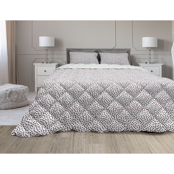 Abstract Comforter & Sham Bedding Set, Continuous Polka Dots Inspired Oval Motifs Illustration, 3 pcs Duvet Set Microfiber Filling Quilt, 5 Sizes, Pink Chestnut Brown, by Ambesonne