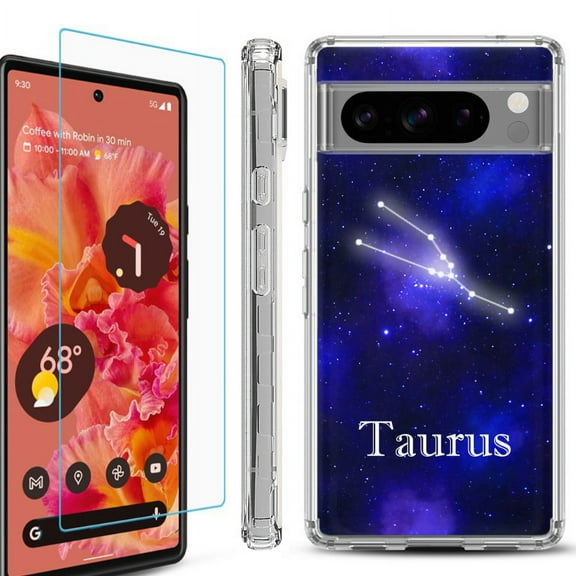 OneToughShield ® Compatible with Google Pixel 8 Pro, Shockproof Phone Case, with Tempered Glass Screen Protector - Taurus