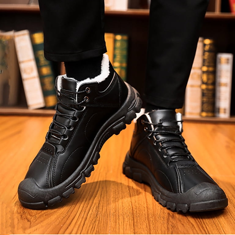 mens black winter dress boots AUDeals Snow for Men Waterproof Non Slip Faux Fur Lined Booties Platform Oxford Shoes Lace Up Ankle Boots Outdoor Warm (Black, 8.5) Officially Licensed Street Fighter SubCat:Party-Dress toe detail. Size:8 QUICK SHIP