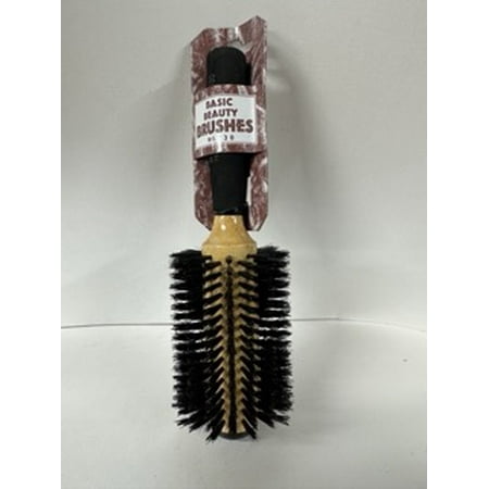 High-Density firm 100% Boar Bristles Wood Round Brush for Blow-Drying large 3 18 rows by Basic Beauty light weight soft grip handle