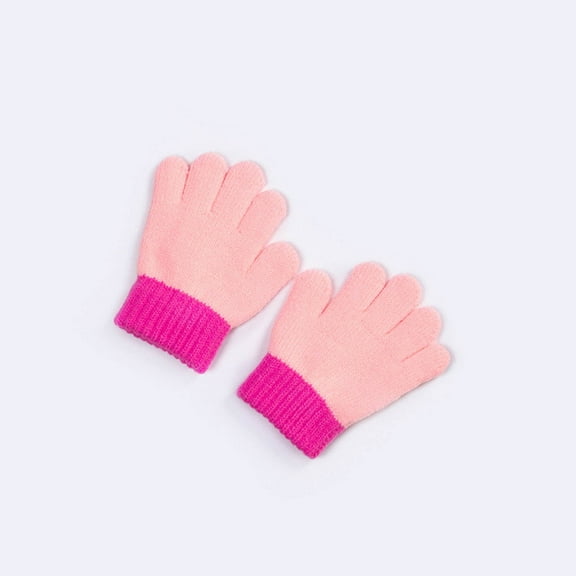 Eltusu Toddler Girls Cotton Gloves, Solid Color Windproof Stretch Thermal Winter Mittens Pink Size 3-5 T