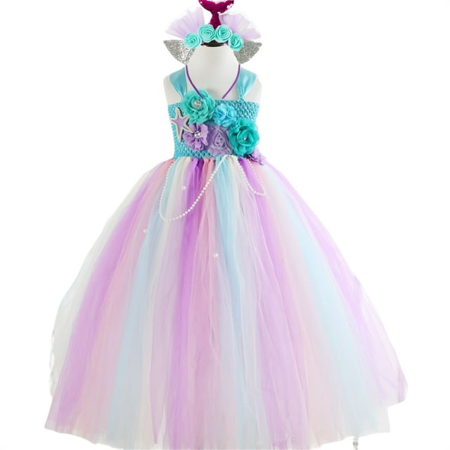 Mermaid Costume Tutu Jupe Filles Bandeau Taille Haute Robe en Tulle pour Fête