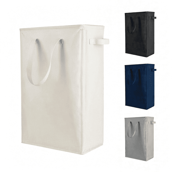 ACDANC Slim Laundry Hamper Handles Collapsible Laundry Basket Thin Dirty Clothes Basket Narrow Laundry Bag Foldable Dirty Hamper 45L (Beige) Slim Laundry Hamper