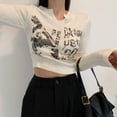 thumbnail image 2 of Top recortado de manga larga, ropa Grunge, camiseta Vintage con letras, ropa estética, estilo coreano, elegante, ajustado, otoño y2k, parte de arriba, ropa informal Tan Jianjun unisex, 2 of 2