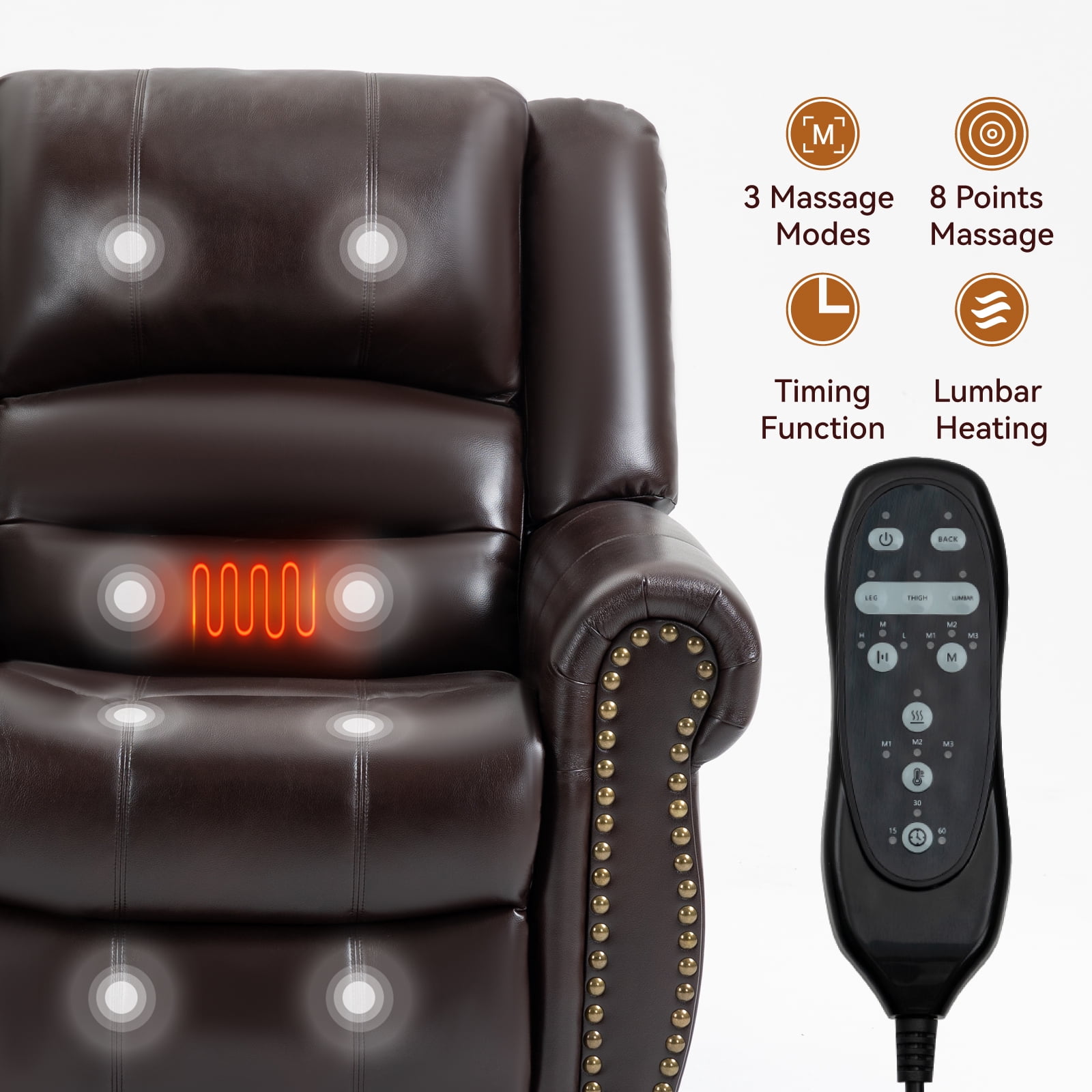 Alvantor Large Power Lift Recliner Chair for Elderly with Massage and Heat Faux Leather Electric Recliners Chair with USB Ports for Living Room Antique Brown