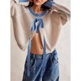 thumbnail image 2 of Gupgi Women Sweaters Long Sleeve Bow Tie Front Contrast Color Knit Cardigan Fall Slim Sweater, 2 of 5