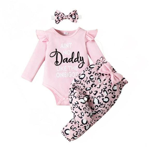 TOWED22 Newborn Baby Girl Clothes Infant Romper Fall Winter Outfits Gifts for Girls Cute Bell Bottoms Pant Sets 3Pc,Color: Pink,Size:6-9 M