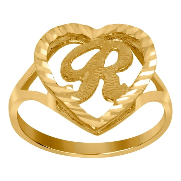 10k Yellow Gold Womens Love Heart Letter Name Personalized Monogram Initial R Ring 15x2.00mm Wide Size 7.5 Statement Rin