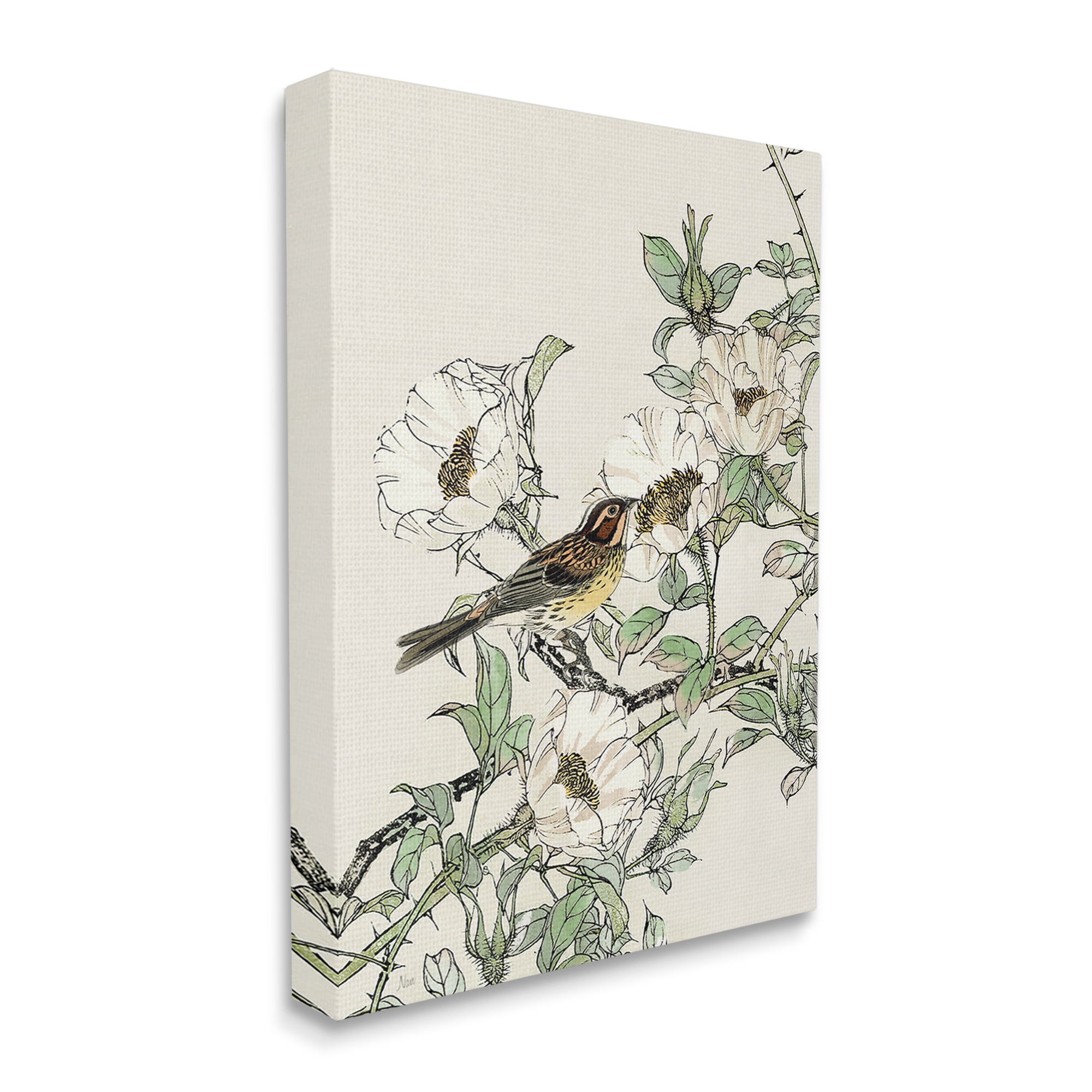 Stupell Industries Delicate Bird & Blossoms Botanical & Floral Painting Gallery Wrapped Canvas Art Print Wall Art, 24 x 30