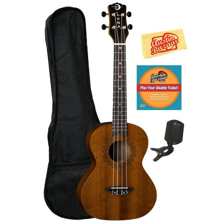 Luna Vintage Mahogany Tenor Ukulele Bundle with Gig Bag, Tuner, Austin Bazaar Instructional DVD, and Polishing Cloth