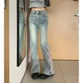thumbnail image 1 of Pantalones vaqueros de vendaje para mujer, ropa de calle de cintura alta, pantalones acampanados Y2k, pierna ancha, cremallera, Mosca, hasta el tobillo, estilo Preppy, 1 of 5