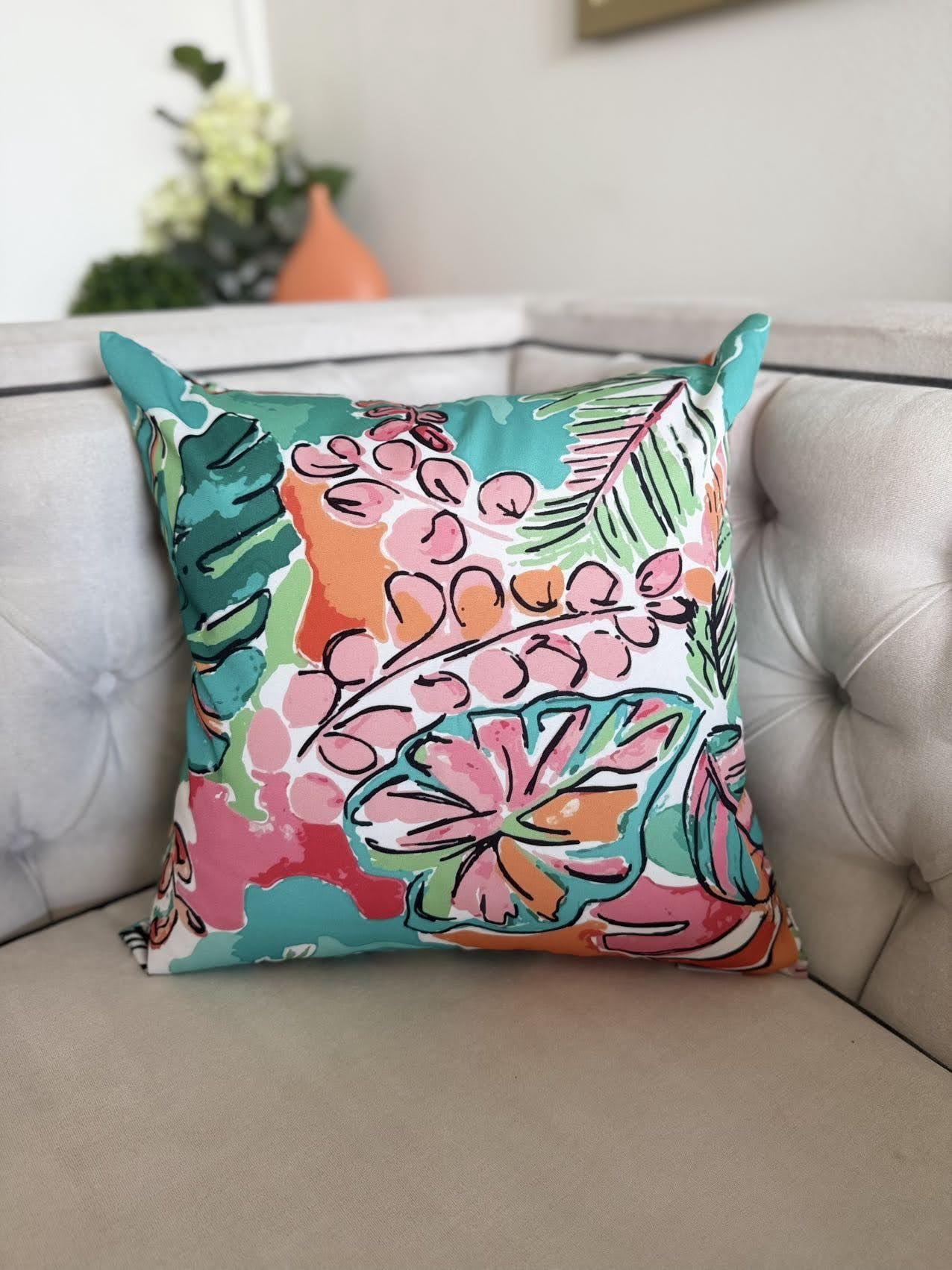 Aloha Turquoise Square Outdoor Throw Pillow （Set of 2)