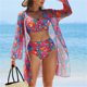 thumbnail image 2 of Trajes de Baño de Bikini de Mujer con Correas Impresas V Sexy Split Set de Tres Piezas, Diseño de Corte Alto para la Piscina de Playa Y las Vacaciones de Verano, 2 of 9