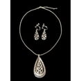 thumbnail image 2 of Clip on matte and shiny silver cutout flower teardrop pendant necklace set, 2 of 4