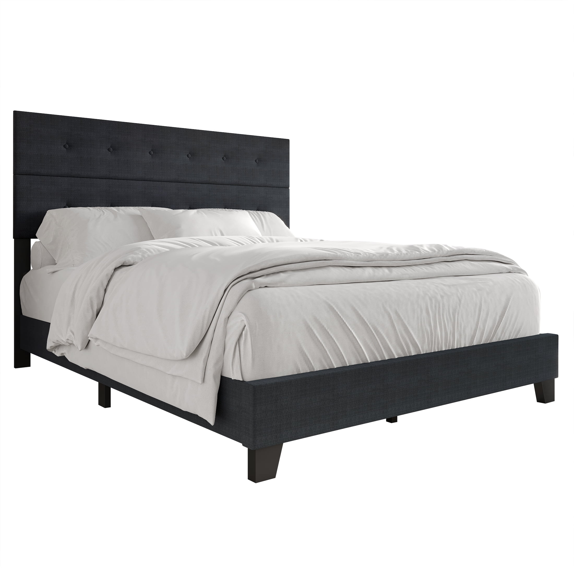 Castle Place Elegant Button Tufted Linen Upholstered Full Bed, Charcoal Grey