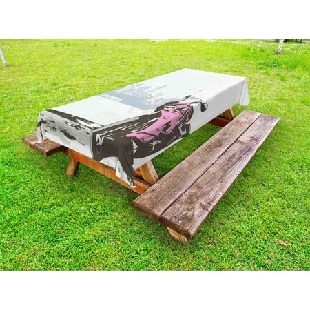 

Motorcycle Outdoor Tablecloth Illustration of Sport Bike by River on Modern Cityscape Background with Skyline Decorative Washable Fabric Picnic Table Cloth 58 X 84 Inches Pink Black by Ambesonne